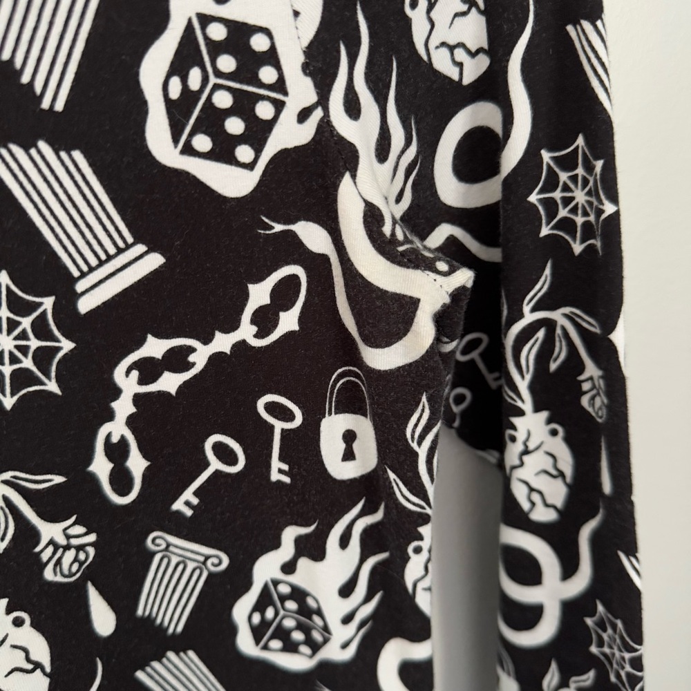 Nooworks‎ Small Ursula Mini Dress Odin Fit Flare Black White Novelty Long Sleeve - Picture 4 of 9